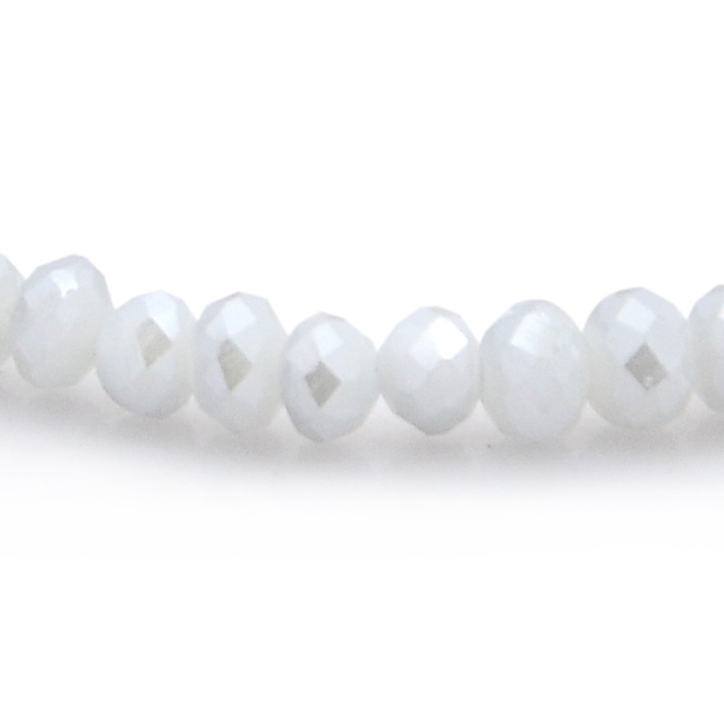 PandaHall Pearl Luster Plated Faceted Rondelle Imitation Jade Glass Beads Strands, White, 3.5x2.5mm, Hole: 1mm; about 100pcs/strand, 10"...