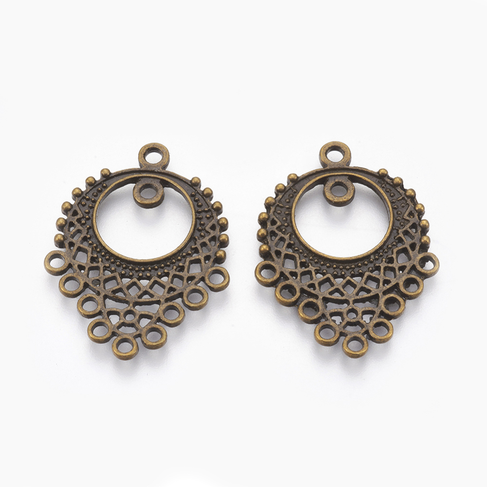 PandaHall Chandelier Component, Alloy Links, Lead Free and Cadmium Free, Flat Round, Antique Bronze, about 34mm long, 25.5mm wide, 1mm thick...