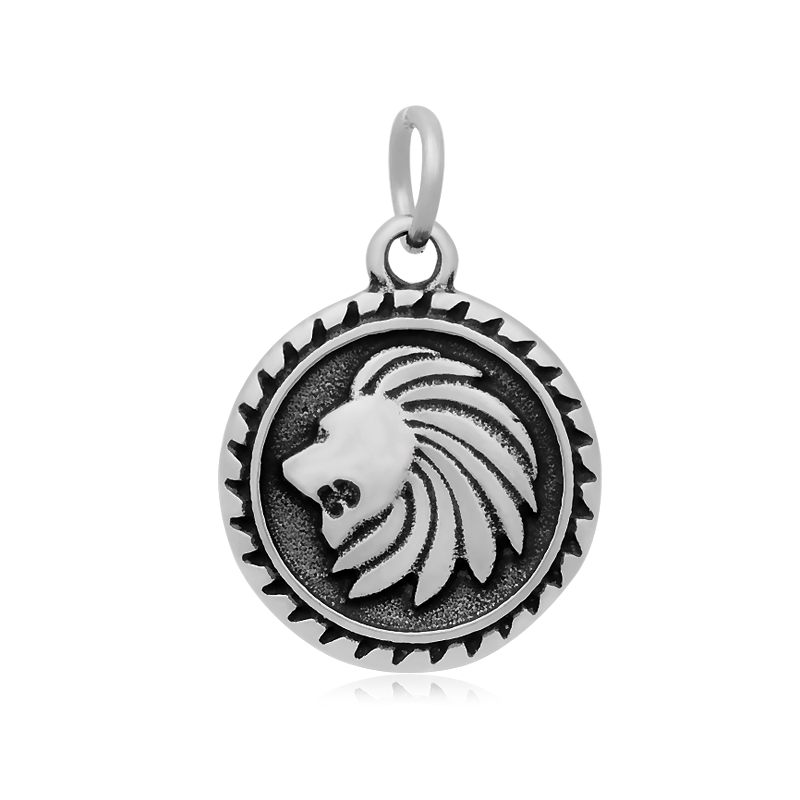 PandaHall Flat Round with Leo 316 Stainless Steel Pendants, Antique Silver, 21x18x3mm, Hole: 5mm Stainless Steel Flat Round