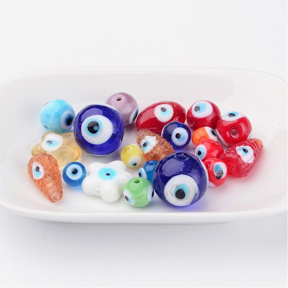PandaHall Handmade Evil Eye Lampwork Beads, Mixed Shapes, Mixed Color, 6~28x6~28x3~16mm, Hole: 1~2mm Lampwork Mixed Shapes Multicolor