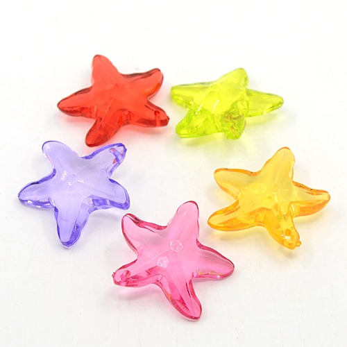 PandaHall Mixed Color Transparent Acrylic Starfish Pendants, Faceted, about 40.5mm long, 37.5mm wide, 12mm thick, hole: 2mm,  Acrylic...