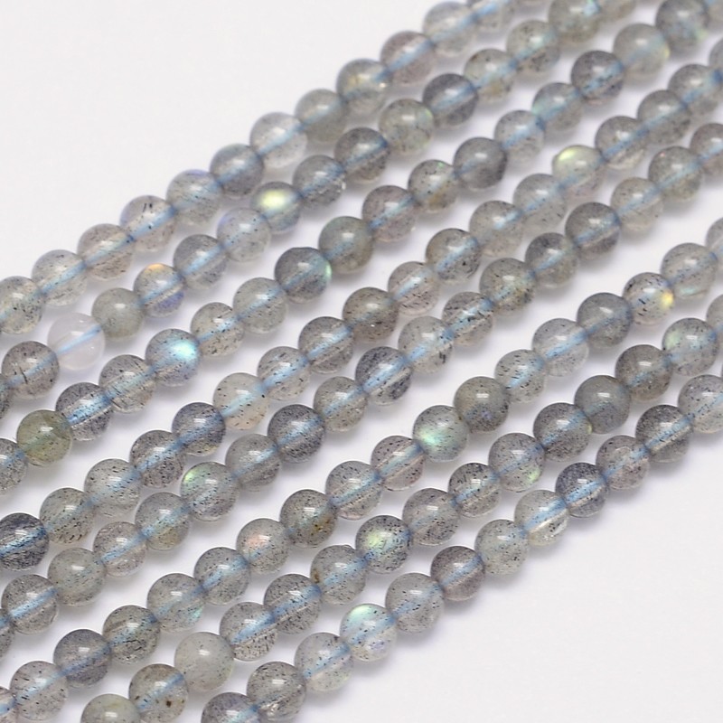 PandaHall Natural Labradorite Round Bead Strands, 4mm, Hole: 1mm; about 118pcs/strand, 15.5" Labradorite Round Gray