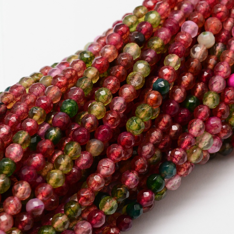 PandaHall Faceted Natural Agate Round Beads Strands, Dyed, Colorful, 4mm, Hole: 1mm; about 92pcs/strand, 15.3" Natural Agate Round