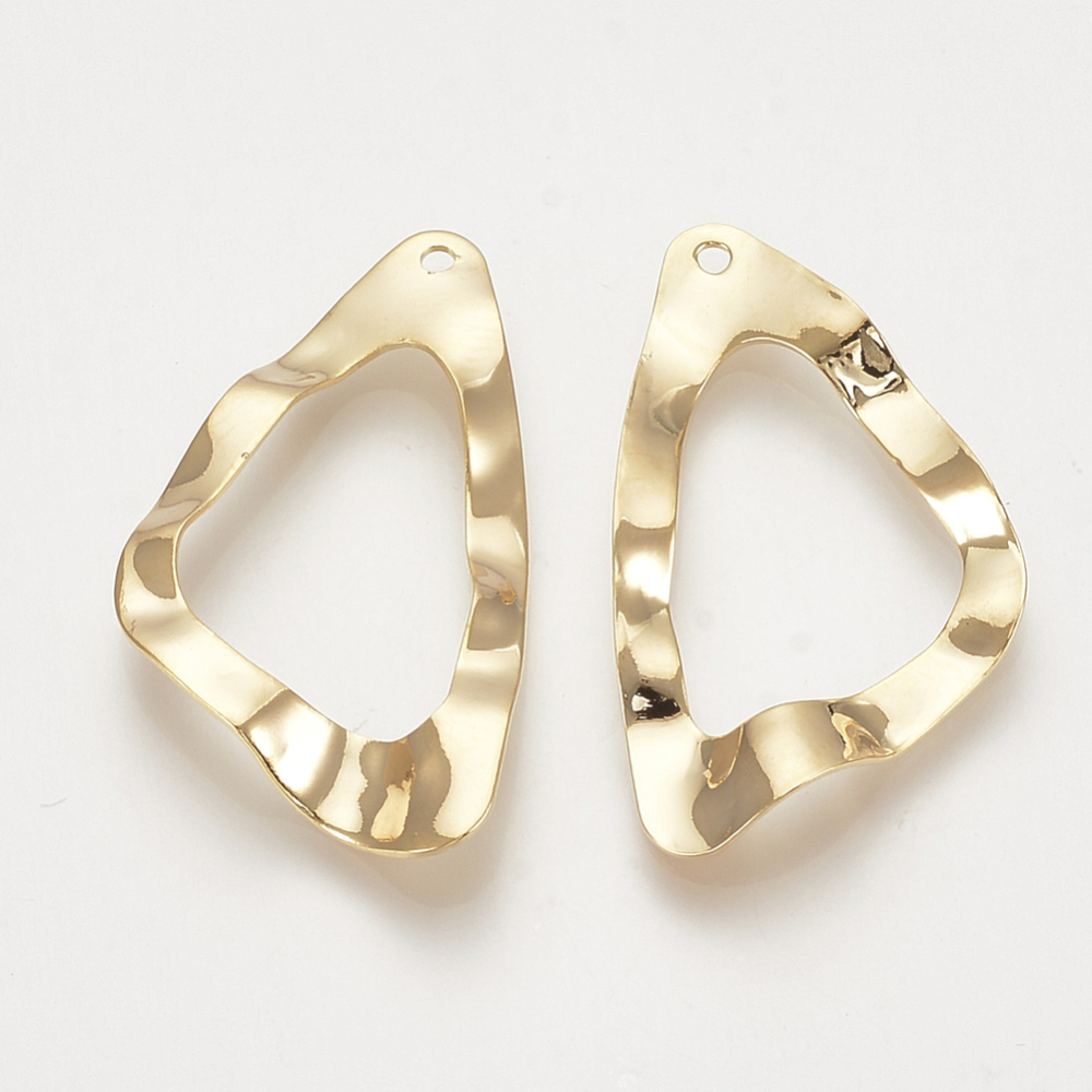 PandaHall Brass Pendants, Triangle, Bumpy, Real Gold Plated, 33x18.5x1mm, Hole: 1mm Brass Triangle