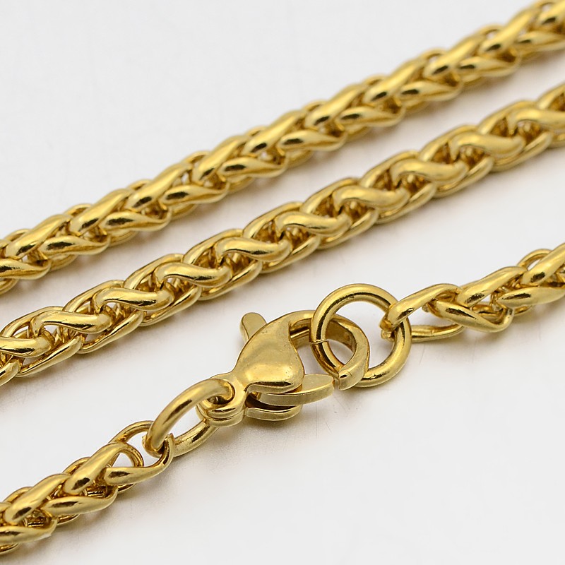 PandaHall 304 Stainless Steel Rope Chain Necklaces, with Lobster Claw Clasps, Golden, 23.2"(58.9cm), 3mm Stainless Steel