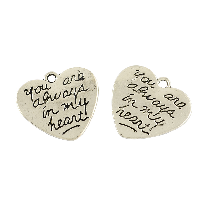 PandaHall Tibetan Style Alloy Pendants for Valentine's Day, Heart with Word, Lead Free & Cadmium Free, Antique Silver, 20x21x2mm, Hole...