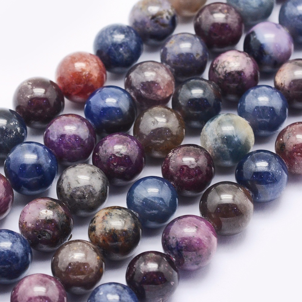 PandaHall Natural Ruby and Sapphire Beads Strands, Round, 6mm, Hole: 0.8mm; about 67pcs/strand, 15.9"(40.5cm) Mixed Stone Round