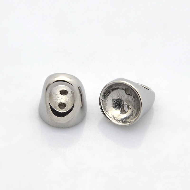 PandaHall 304 Stainless Steel Cord Ends, Stainless Steel Color, 9x8mm, Hole: 1mm; Inner Diameter: 4mm; Inner Diameter: 7mm Stainless Steel