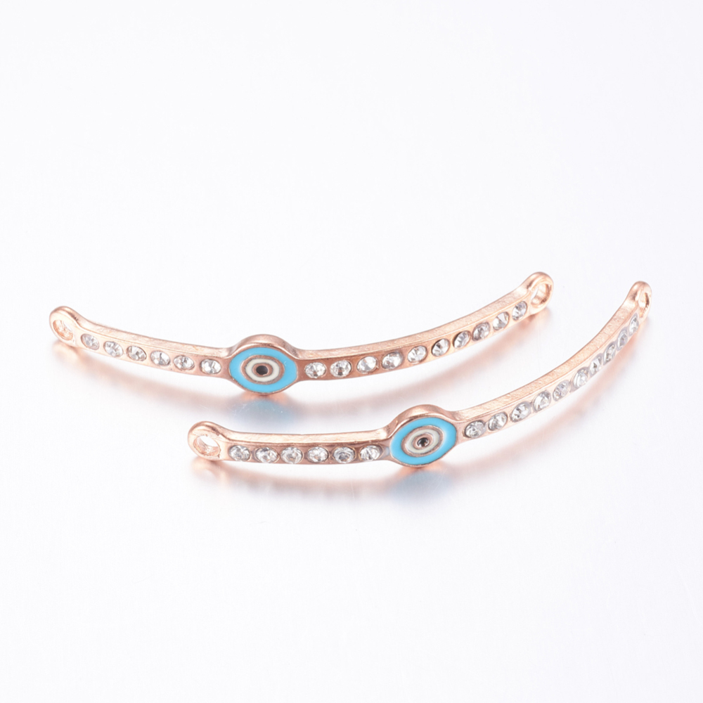 PandaHall Rose Gold Tone Enamel Alloy Grade A Rhinestone Curved Tube Links, DeepSkyBlue, 49x7x2.5mm, Hole: 2mm Alloy Rhinestone+Enamel Tube...