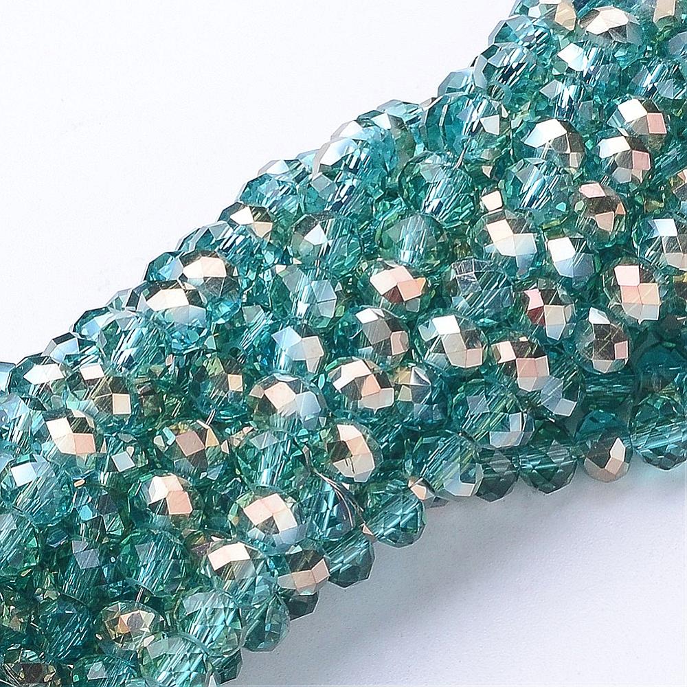PandaHall Electroplate Glass Faceted Rondelle Beads Strands, Half Plated, Teal, 6x4mm, Hole: 1mm; about 100pcs/strand, 18.1" Glass Rondelle...