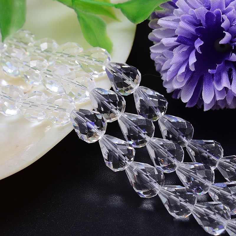 PandaHall Faceted Drop Imitation Austrian Crystal Bead Strands, Grade AAA, Clear, 10x8mm, Hole: 1mm; about 40pcs/strand, 15.7" Glass Drop...