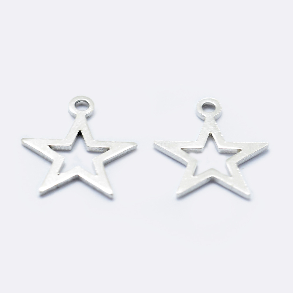 PandaHall Sterling Silver Charms, Star, Silver, 11x9.5x0.8mm, Hole: 1mm Sterling Silver Star Silver