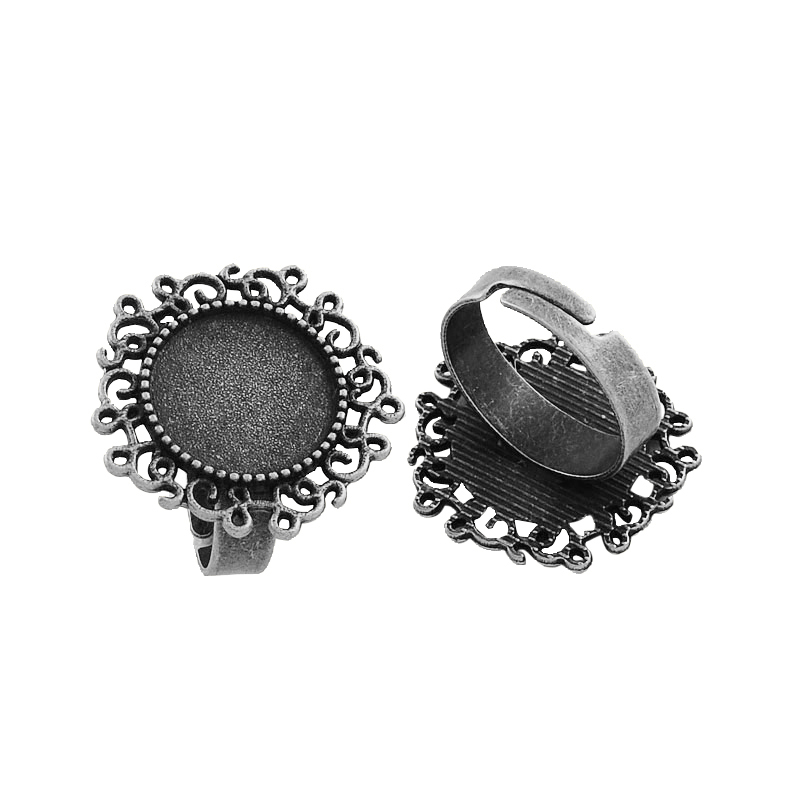 PandaHall Adjustable Iron Flower Finger Ring Components Alloy Cabochon Bezel Settings, Lead Free & Cadmium Free, Antique Silver, 17x5mm;...