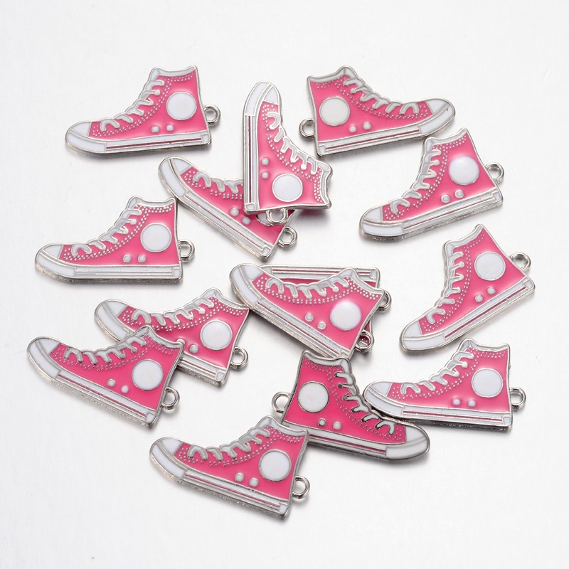 PandaHall Alloy Enamel Pendants, Lead Free and Cadmium Free, Shoes, Platinum Metal Color, HotPink, 30x17x2mm, Hole: 1.5mm Alloy+Enamel Shoes...