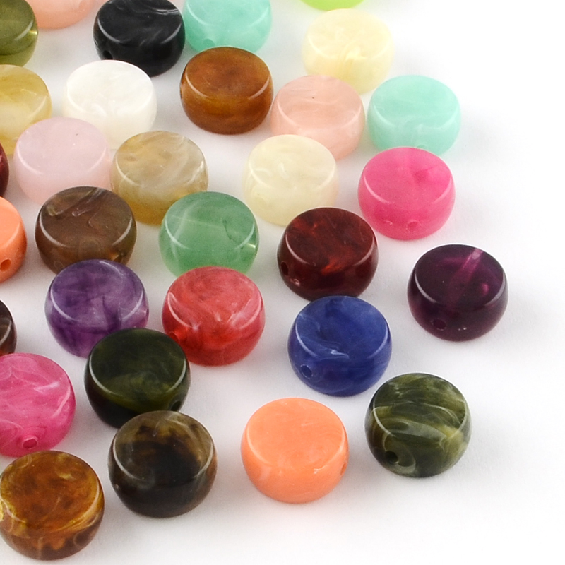 PandaHall Flat Round Imitation Gemstone Acrylic Beads, Mixed Color, 14x7mm, Hole: 1.5mm; about 470pcs/500g Acrylic Flat Round Multicolor
