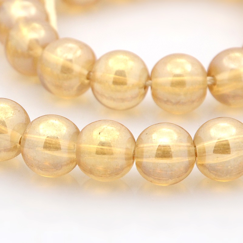 PandaHall Pearl Luster Plated Glass Round Beads Strands, SandyBrown, 10mm, Hole: 1mm; about 23pcs/strand, 15.3" Glass Round Brown