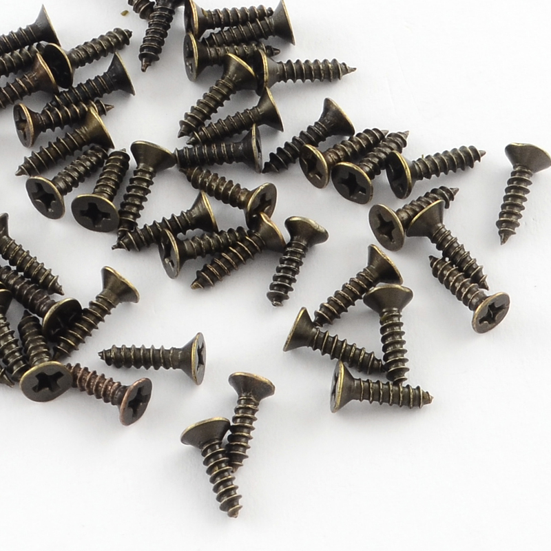 PandaHall Iron Screws Findings, Antique Bronze, 8x4mm; pin: 2mm; about 2990pcs/500g Iron