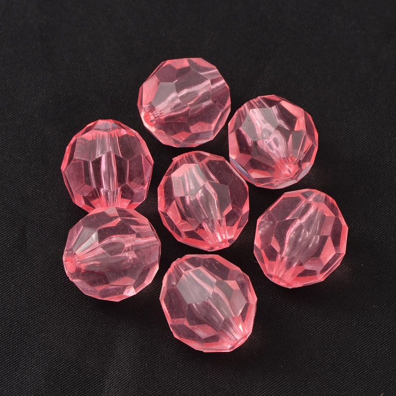 PandaHall Pink Color Chunky Bubblegum Beads, Transparent Acrylic Faceted Round Beads, about 20 mm in diameter, hole: 2mm Acrylic Round Pink