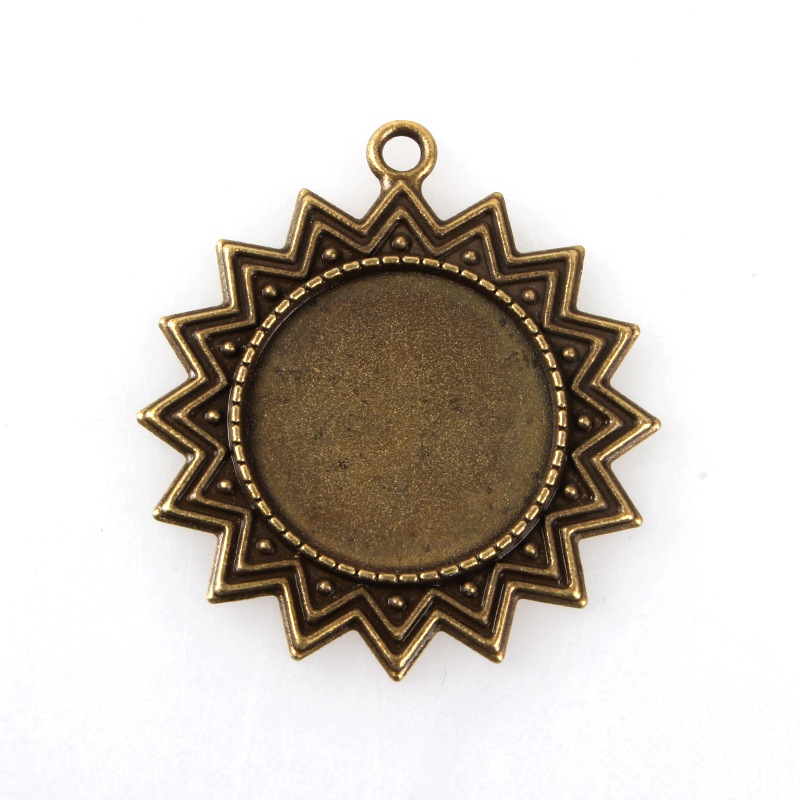 PandaHall Vintage Tibetan Alloy Sunflower Pendant Cabochon Bezel Settings, Nickel Free, Antique Bronze, Flat Round Tray: 25mm; 46x41x2mm...
