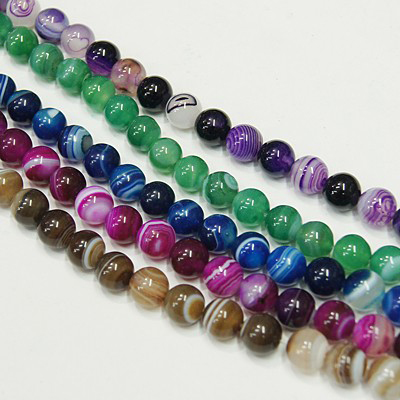 PandaHall Natural Agate Strands, Dyed, Round, Mixed Color, 6mm in diameter, Hole: 1mm Natural Agate Round Multicolor