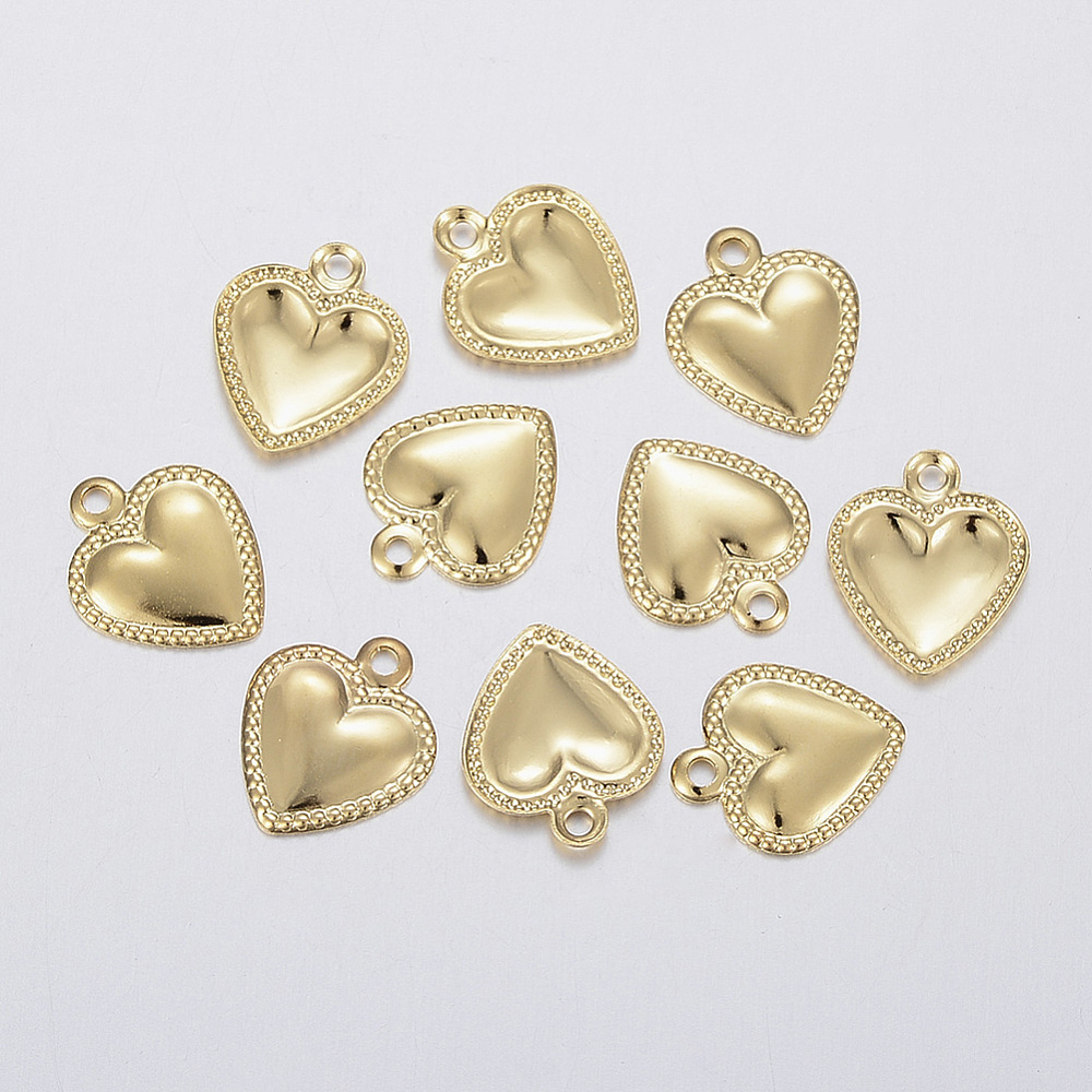PandaHall 304 Stainless Steel Charms, Heart, Golden, 10x8x0.8mm, Hole: 1mm Stainless Steel Heart
