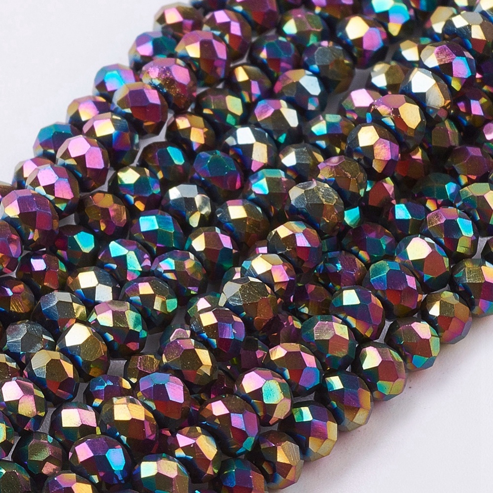 PandaHall Electroplate Glass Beads Strands, Faceted, Rondelle, Multi-color Plated, 4x3mm, Hole: 1mm; about 140pcs/strand,16.5" Glass...