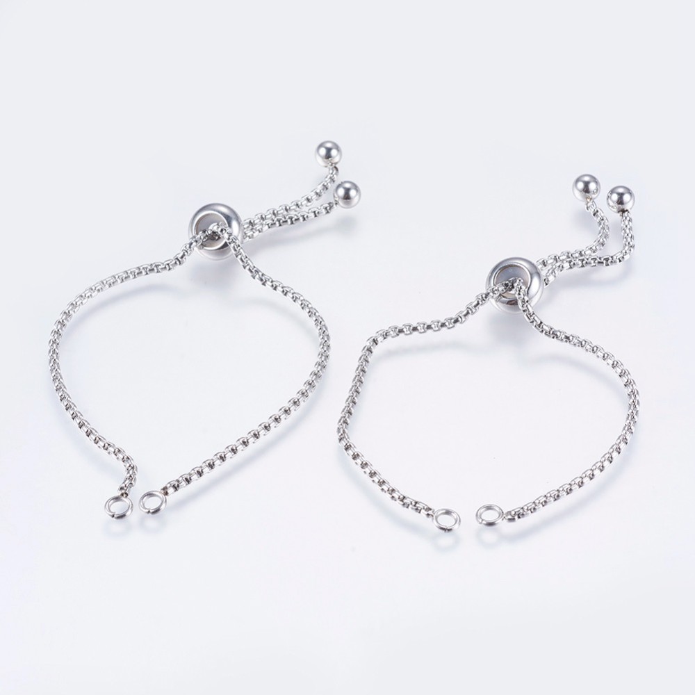 PandaHall Adjustable 304 Stainless Steel Bracelet Makings, Slider Bracelets, Stainless Steel Color, 9"(230mm) Stainless Steel