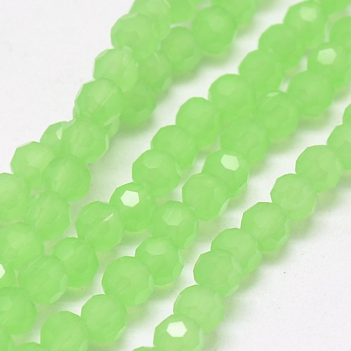 PandaHall Imitation Jade Glass Beads Strands, Faceted, Round, SpringGreen, 4mm, Hole: 1mm; about 100pcs/strand, 13.7" Glass Round Green