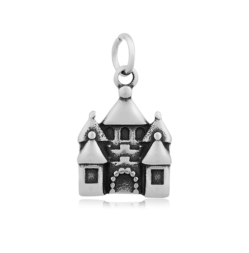 PandaHall Building 316 Stainless Steel Pendants, Antique Silver, 21x15x3mm, Hole: 5mm; Jumpring: 7x1mm Stainless Steel Building