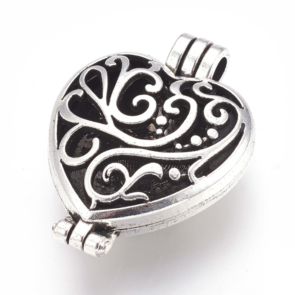 PandaHall Aromatherapy Lockets Tibetan Style Diffuser Locket Pendants, Grade A, Lead Free, Hollow Style, Heart, Antique Silver, 41x30x15mm...