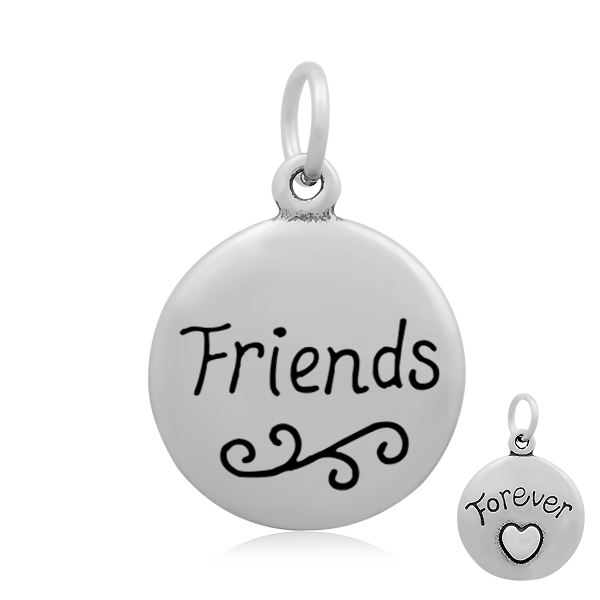 PandaHall 316 Stainless Steel Enamel Pendants, Flat Round with Word Friends, Stainless Steel Color, 21x18x4mm, Hole: 5mm Stainless...