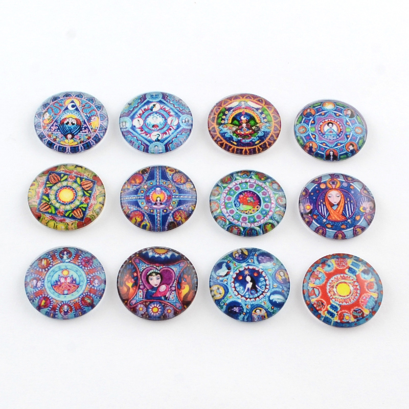 PandaHall Half Round/Dome Mix Photo Glass Flatback Cabochons for DIY Projects, Mixed Color, 12x4mm Glass Half Round Multicolor