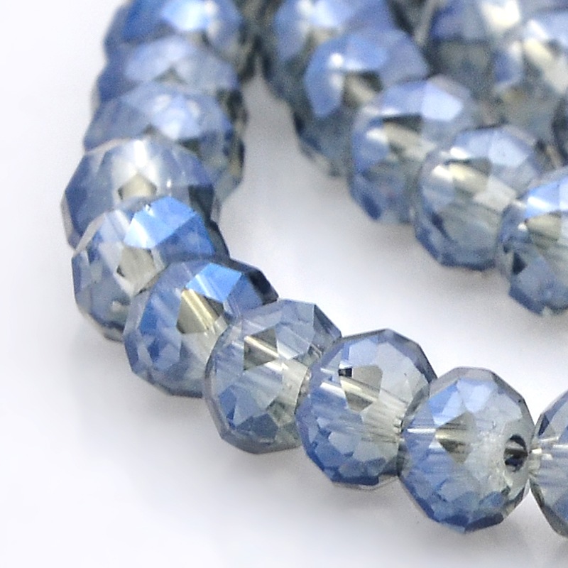 PandaHall Full Rainbow Plated Faceted Rondelle Glass Beads Strands, LightSteelBlue, 6x4mm, Hole: 1mm; about 100pcs/strand, 18.1" Glass...