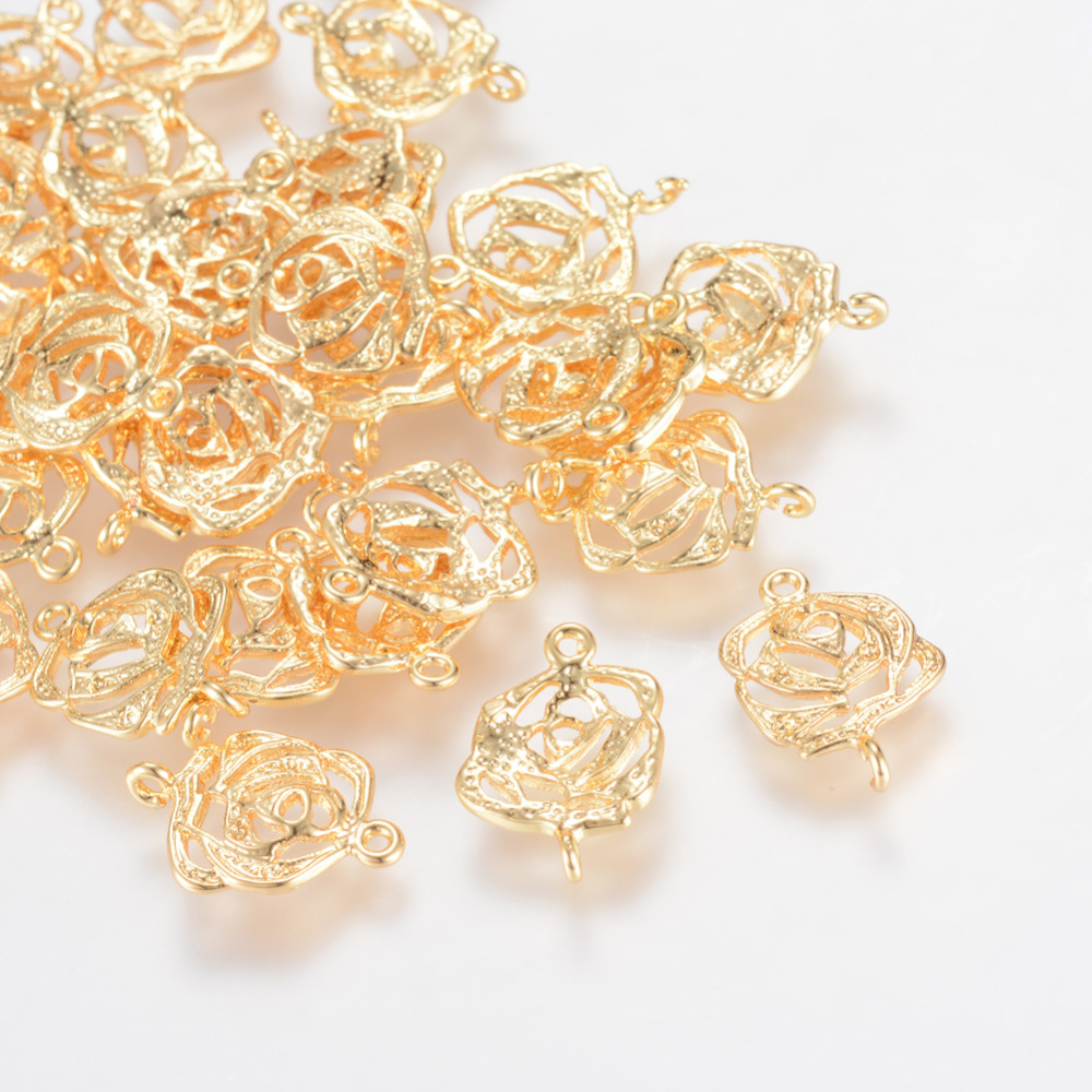 PandaHall Brass Links, Real Gold Plated, Flower, 15.5x10x2mm, Hole: 1mm Brass Flower