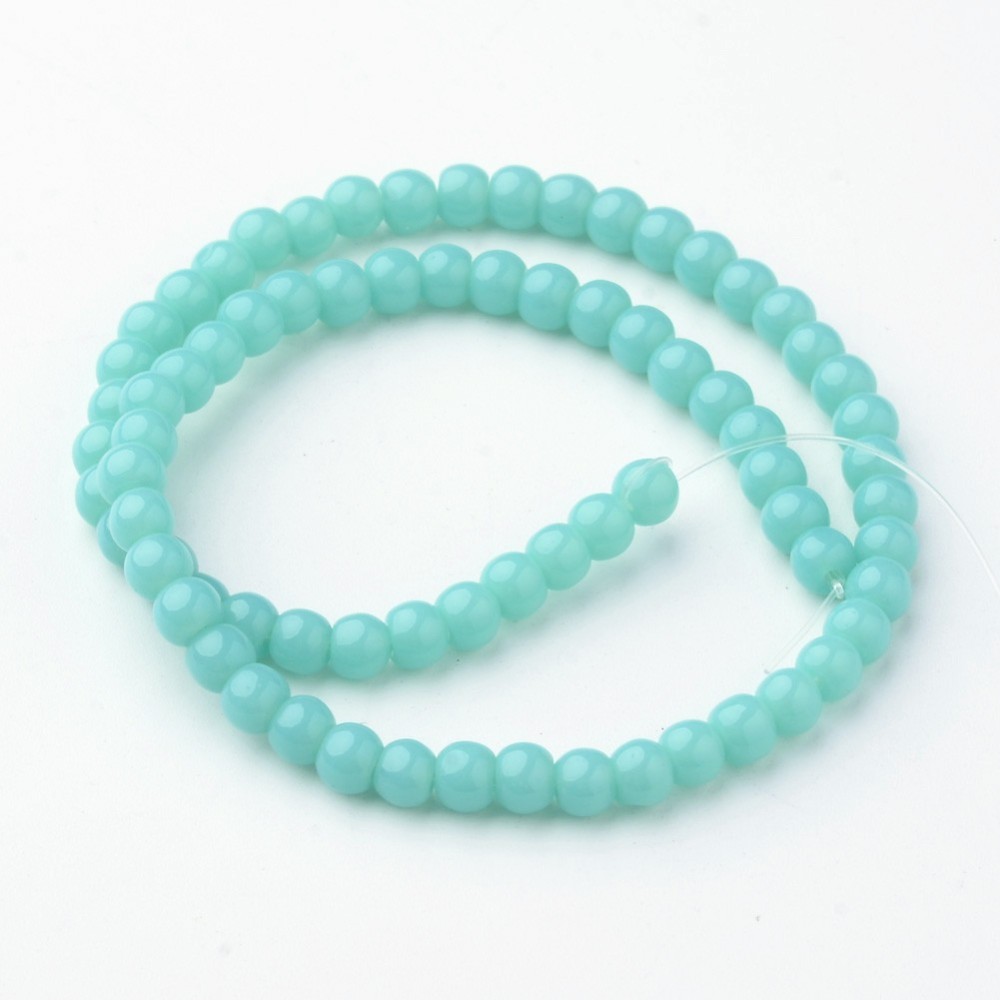 PandaHall Opaque Glass Bead Strands, Round, Dyed, Aquamarine, 4mm, Hole: 1mm; about 72pcs/strand, 10.3" Glass Round Green