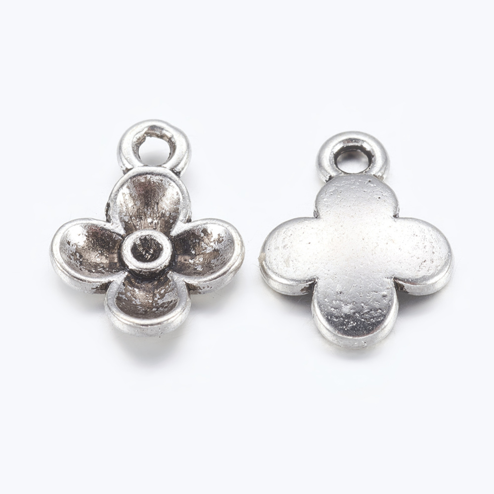 PandaHall Alloy Pendant Rhinestone Settings, Lead Free and Cadmium Free, Flower, Antique Silver, 13x10x2.5mm, Hole: 2mm Alloy Flower