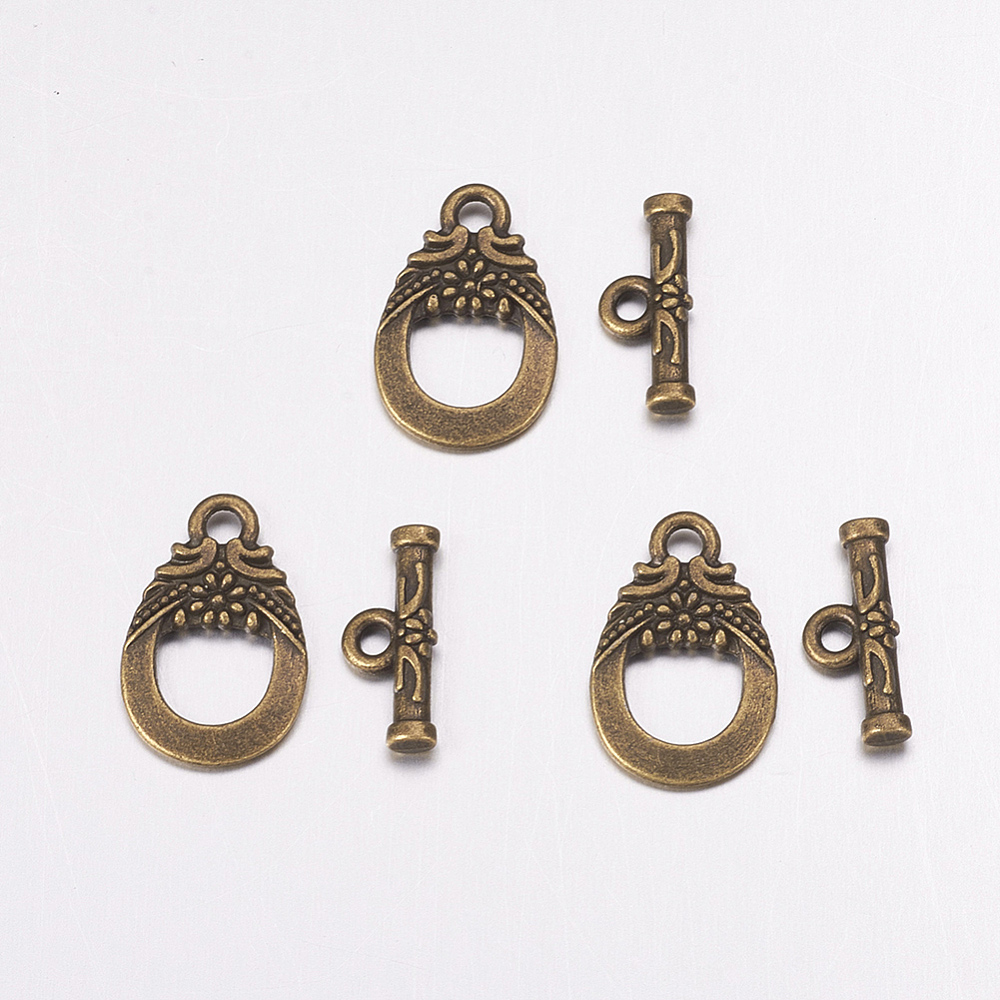 PandaHall Tibetan Style Alloy Toggle Clasps, Alloy Clasps, Lead Free & Nickel Free , Antique Bronze, Size: about 11mm in diameter; Bar:14mm...