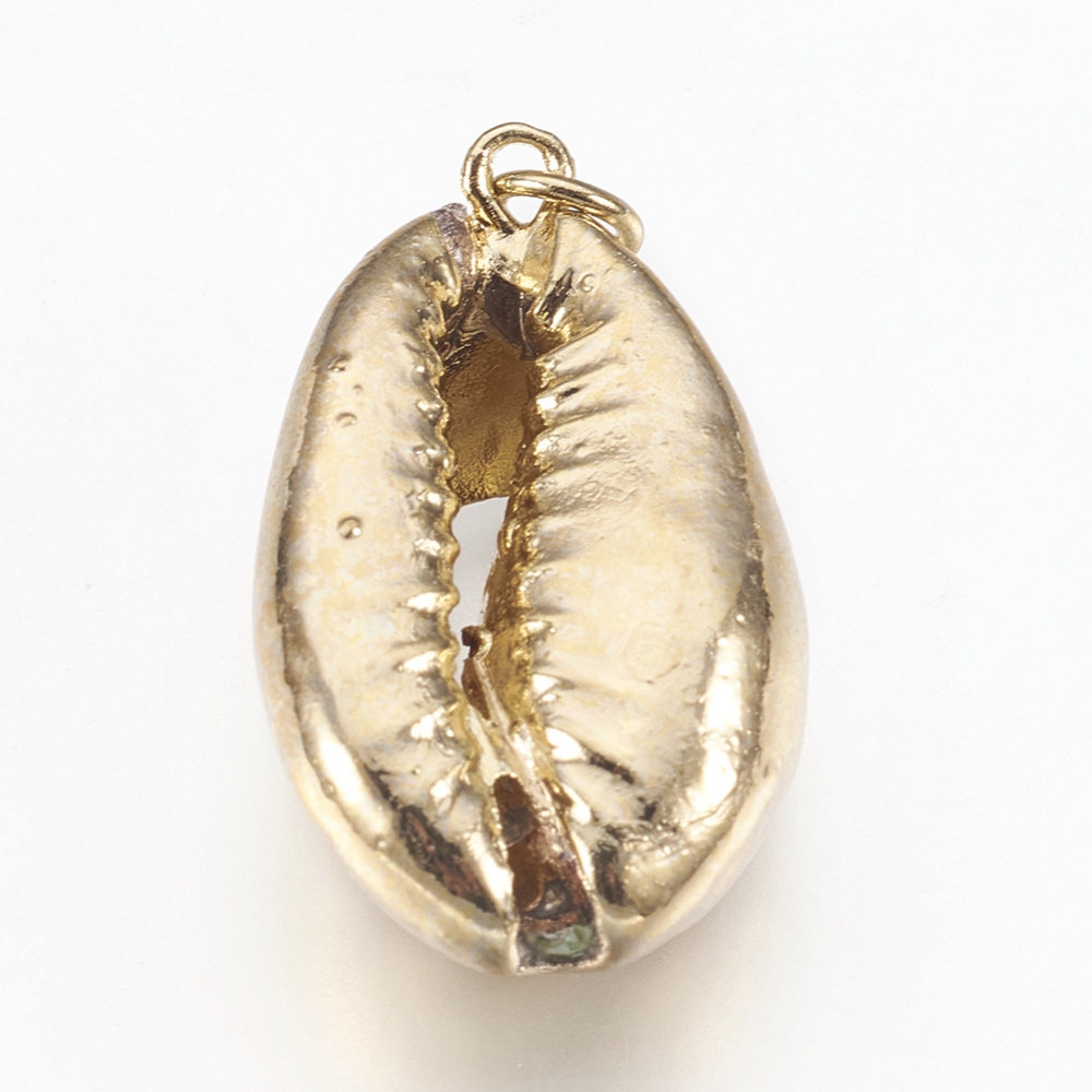 PandaHall Electroplated Shell Pendants, Cowrie Shells, Golden, 20~30x12~18x10~16mm, Hole: 3mm Other Sea Shell Shell