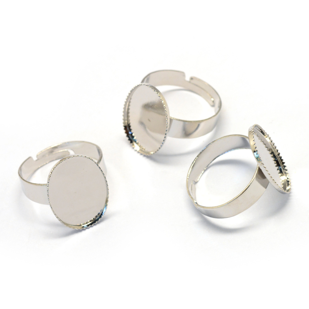 PandaHall Adjustable Iron Pad Ring Settings, Oval, Size 8, Platinum, Tray: 13x18mm; 18mm Iron