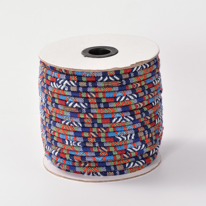 PandaHall Rope Cloth Ethnic Cords, Blue, 6mm; about 50yards/roll Cloth Blue
