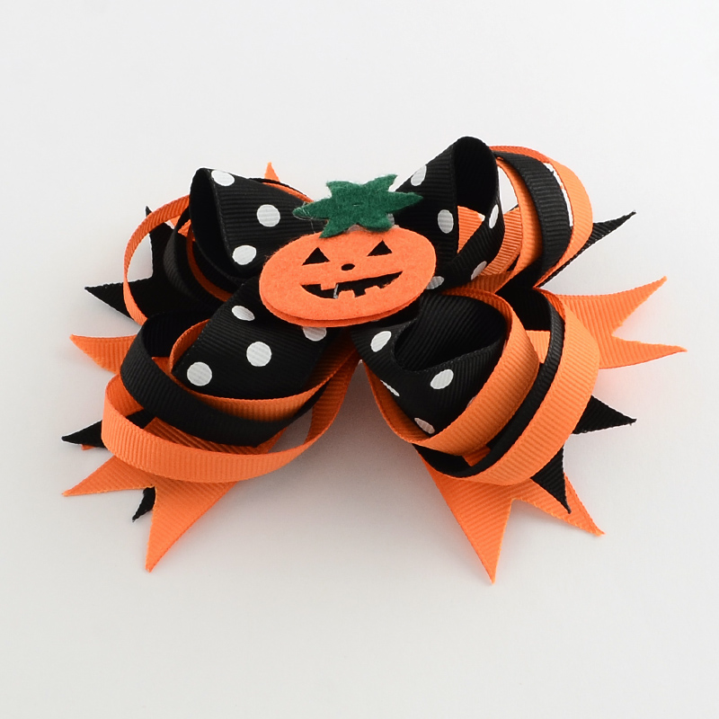 PandaHall Halloween Grosgrain Bowknot Alligator Hair Clips, with Iron Clips and Pumpkin, Platinum, DarkOrange, 105x135mm Polyester Orange