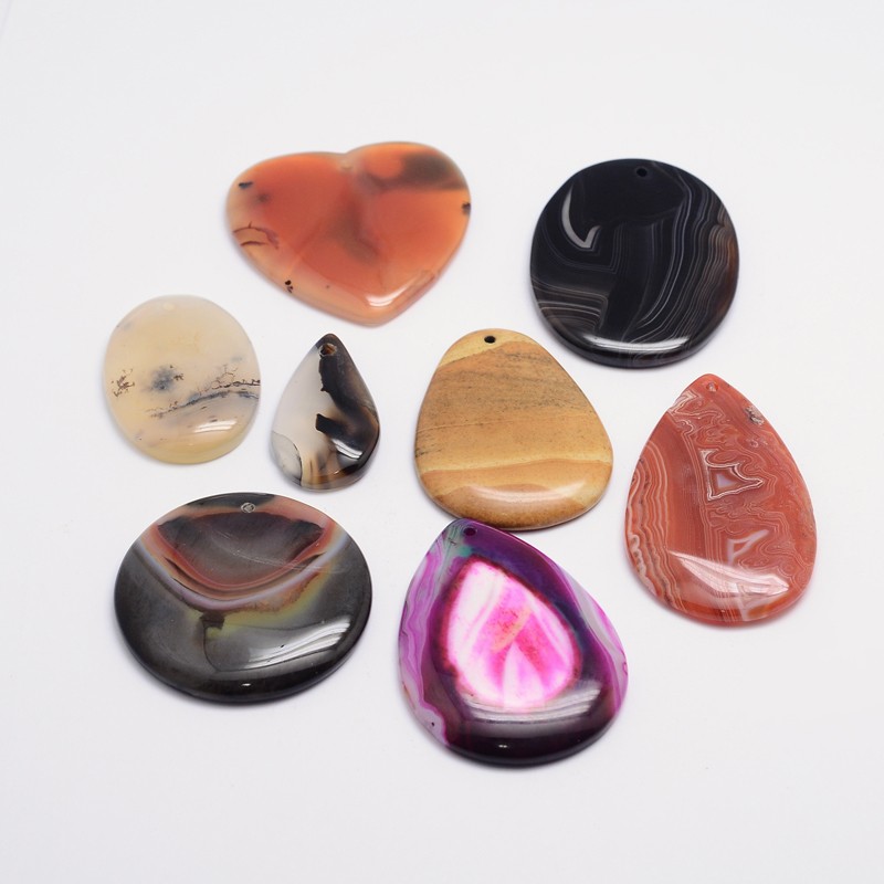 PandaHall Mixed Shape Natural Gemstone Pendants, 35~54x20~45x6~8mm, Hole: 2mm Mixed Stone Mixed Shapes