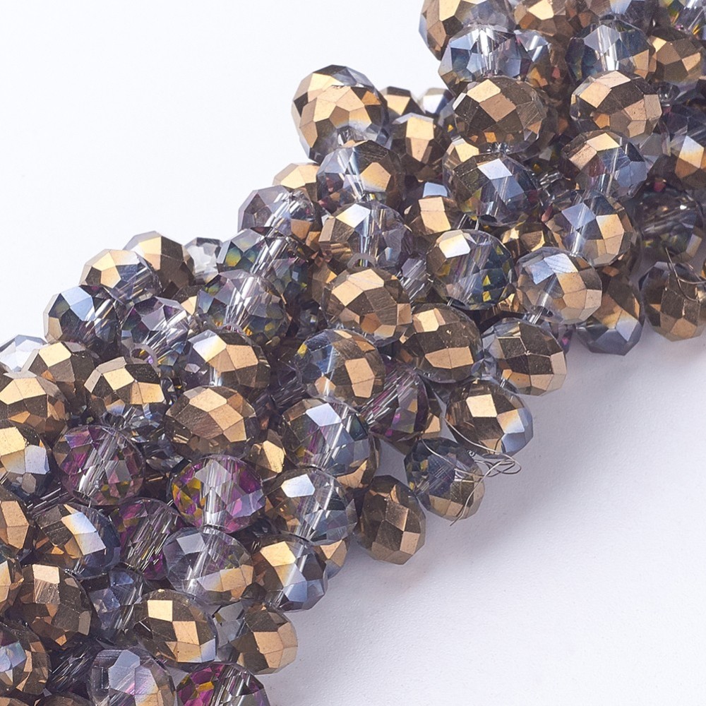 PandaHall Electroplate Glass Faceted Rondelle Beads Strands, Half Plated, Gainsboro, 8x5mm, Hole: 1mm; about 72pcs/strand, 16.5" Glass...