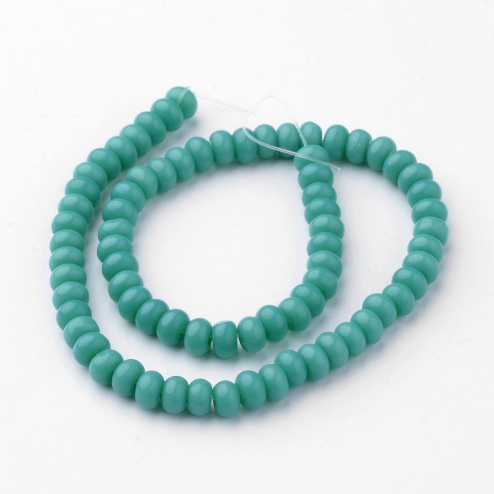 PandaHall Glass Beads Strands, Rondelle, Dyed, DarkCyan, 6x4mm, Hole: 1mm; about 71pcs/strand, 10.8" Glass Rondelle Cyan