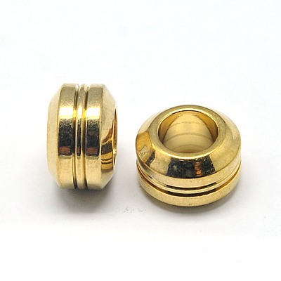 PandaHall 304 Stainless Steel Beads, Grooved Beads, Column, Golden, 11x6.5mm, Hole: 6mm Stainless Steel Column