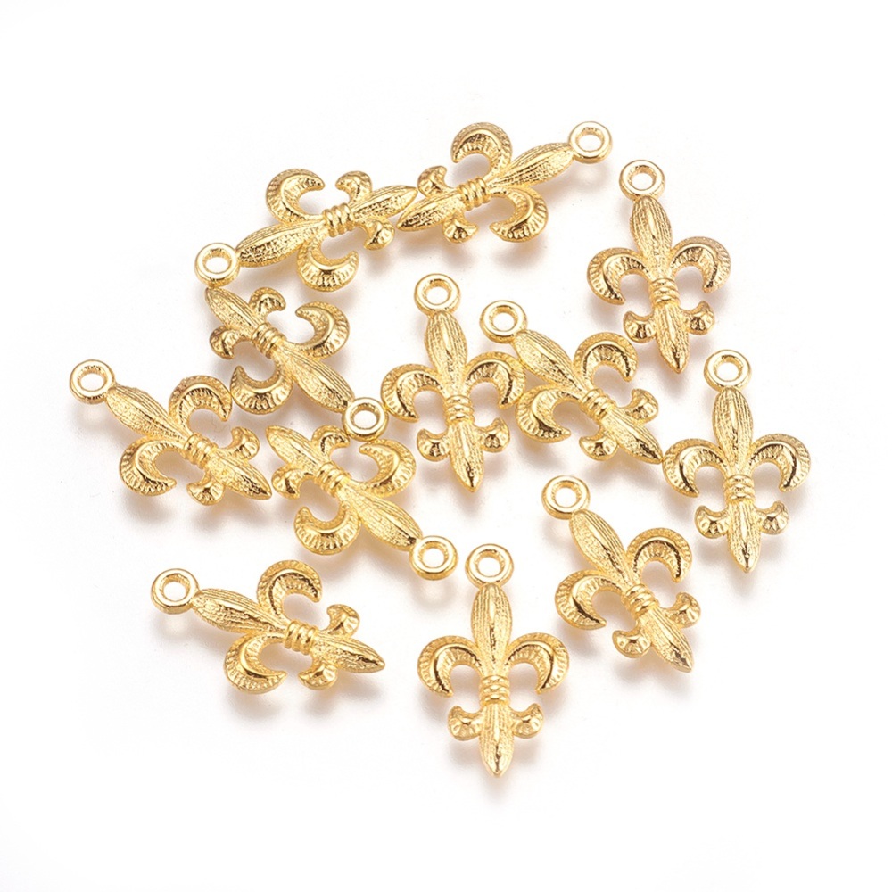 PandaHall Tibetan Style Alloy Metal Fleur De Lis Pendants, Lead Free and Cadmium Free, Golden, 24x14x3mm, Hole: 2mm Alloy Flower