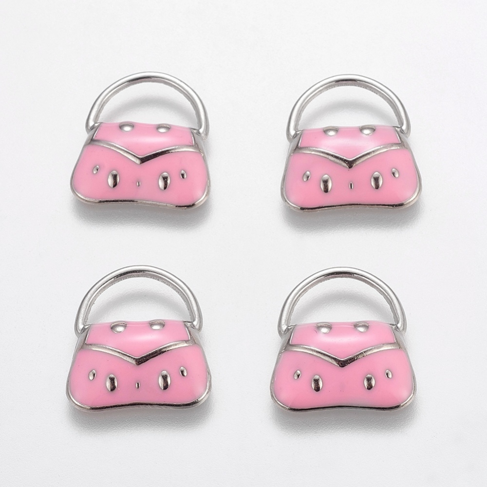 PandaHall HotPink Enamel Handbag Alloy Charms, about 17mm wide, 19mm long Alloy+Enamel Bag Pink