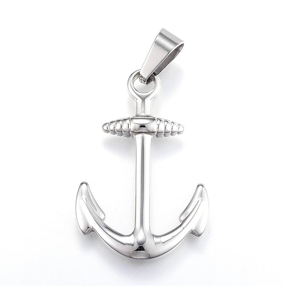 PandaHall 304 Stainless Steel Pendants, Anchor, Stainless Steel Color, 37.5x25x4mm, Hole: 5x10mm Stainless Steel Anchor & Helm