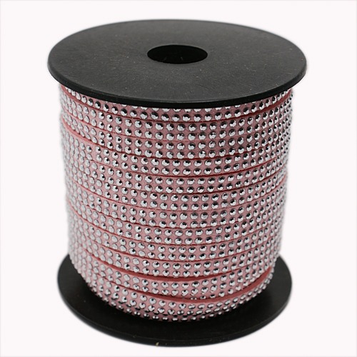 PandaHall 2 Row Platinum Aluminum Studded Korea Faux Suede Cord, Faux Suede Lace, Pink, 5x2mm; about 20yards/roll Suede Pink