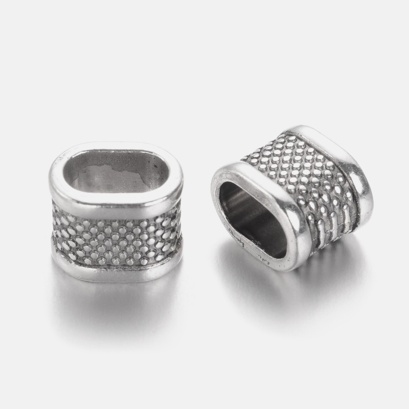 PandaHall Tibetan Style Slide Charms, Lead Free & Nickel Free, Oval, Antique Silver, 11x14x10mm, Hole: 10x7mm Alloy Oval